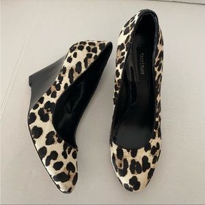 White House Black Market Animal Print Leopard Pony Hair Wedges
